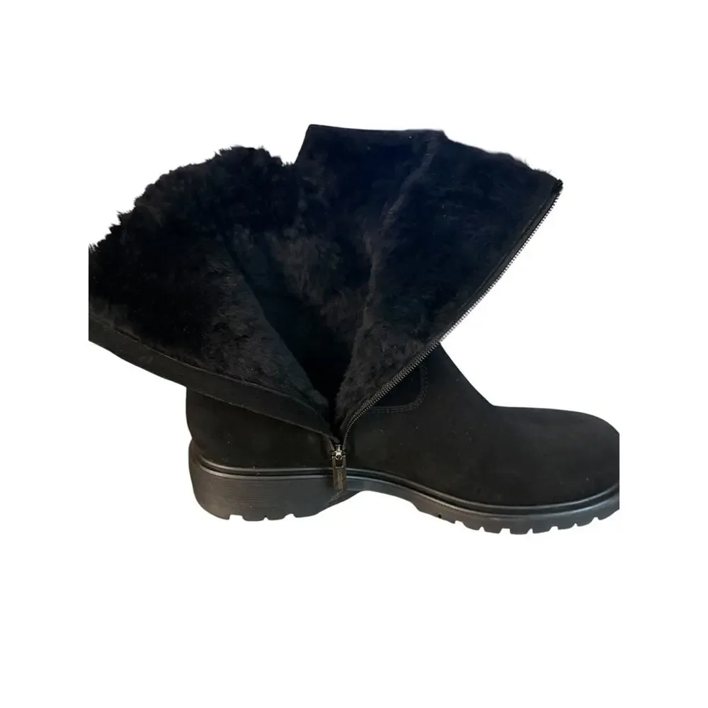 <<La Canadienne Hogan City Dry Waterproof Shearling Lined Black Suede Boot 9.5